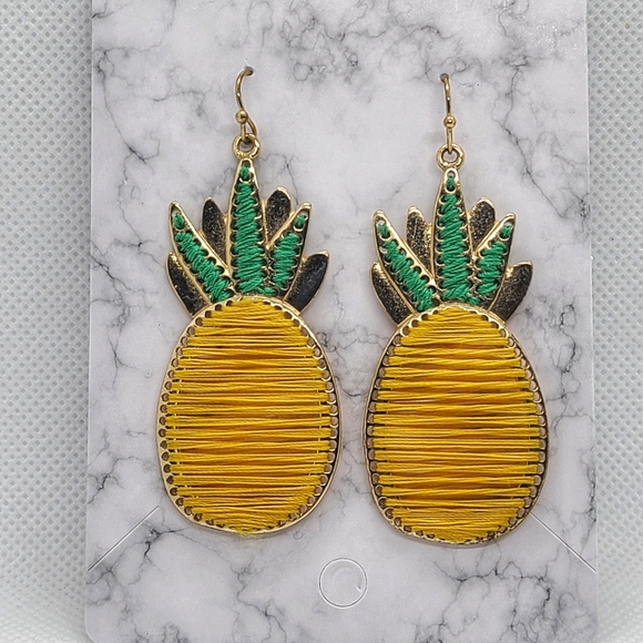 Yellow and Green Pineapple Earrings - Picture 4 of 17